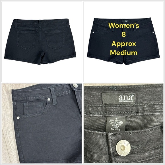 Women's a.n.a New Approach 8 Medium Denim Shorts Jeans Jean Black Stretch Short - Picture 1 of 7